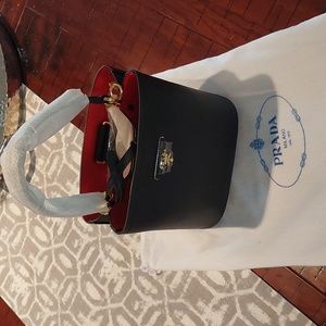 All leather small bucket Prada